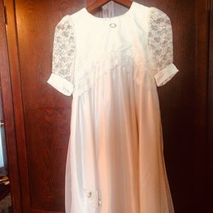 Vintage Girls size 8/10 satiny underdress with mesh and lace overdress.